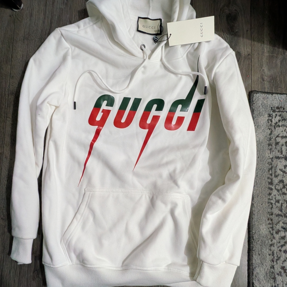 Gucci White Hoodie with Red And Green  Medium Brand New
